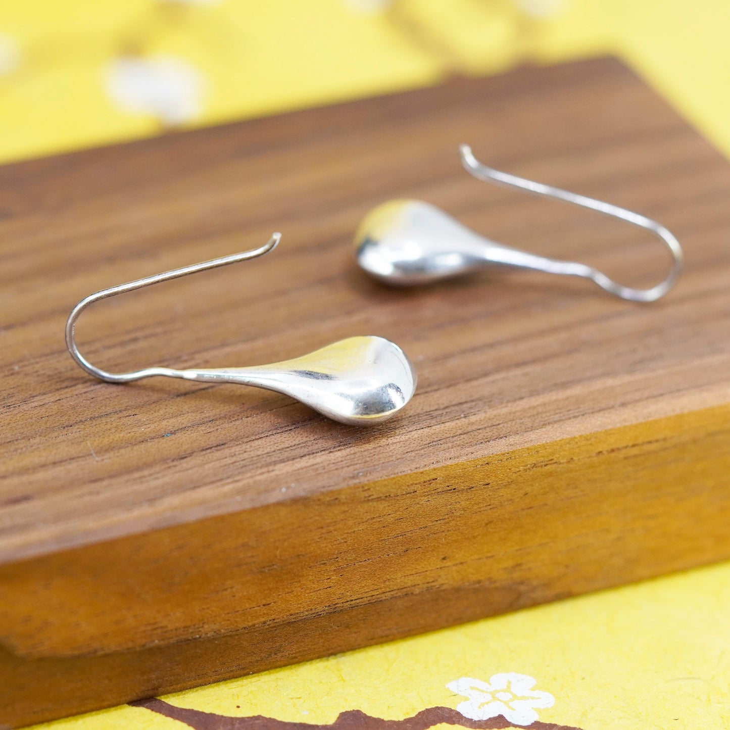 Vintage Sterling silver handmade earrings, 925 teardrop drops