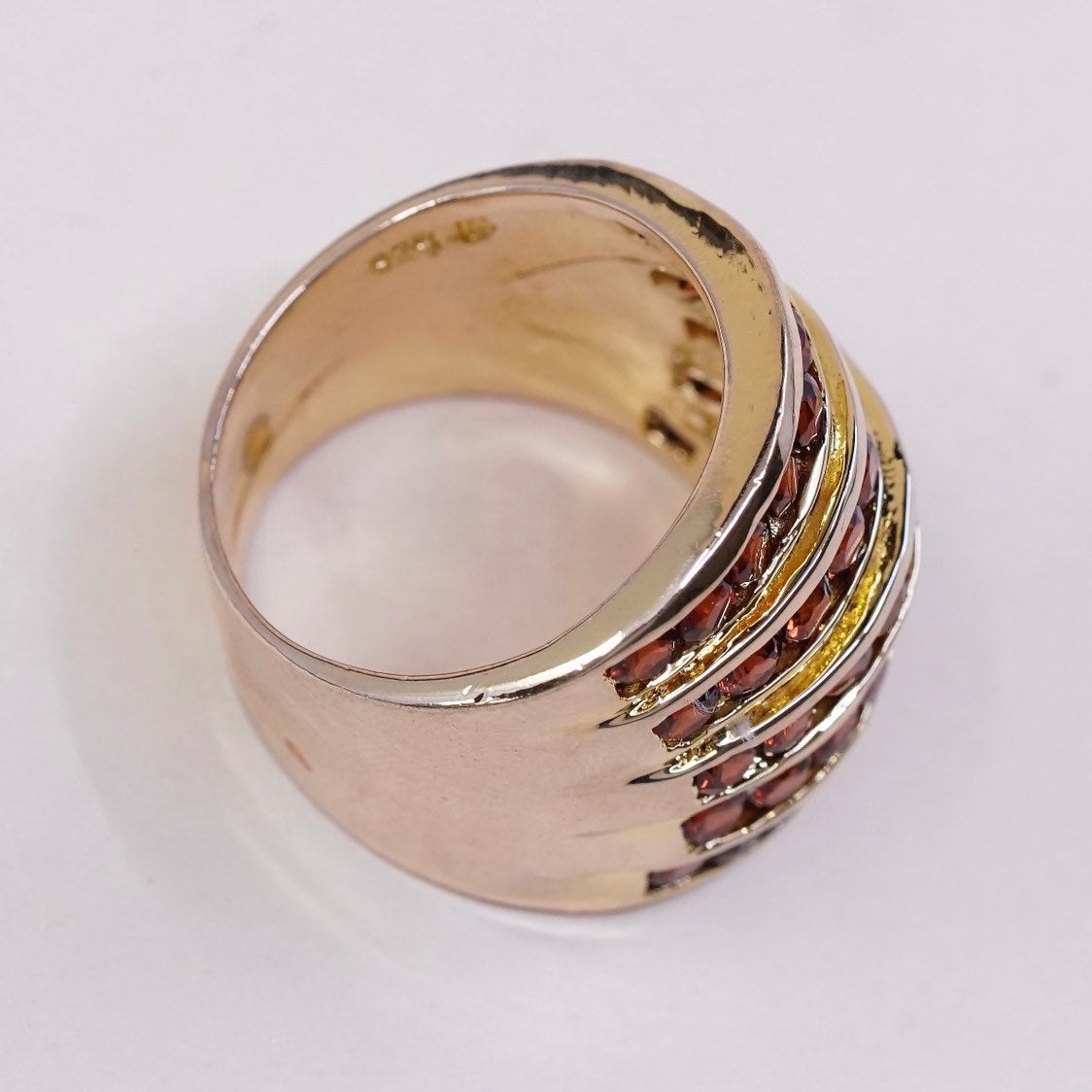 sz 10, vtg Vermeil gold over Sterling silver ring, 925 band w/ cluster ruby