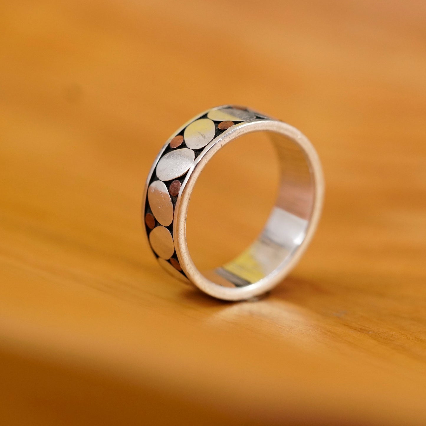 size 10, ancient echoes Sterling silver ring, textured 925 band copper dots