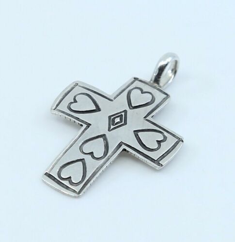 Vintage Sterling Silver Handmade Pendant, 925 silver cross W/ Heart