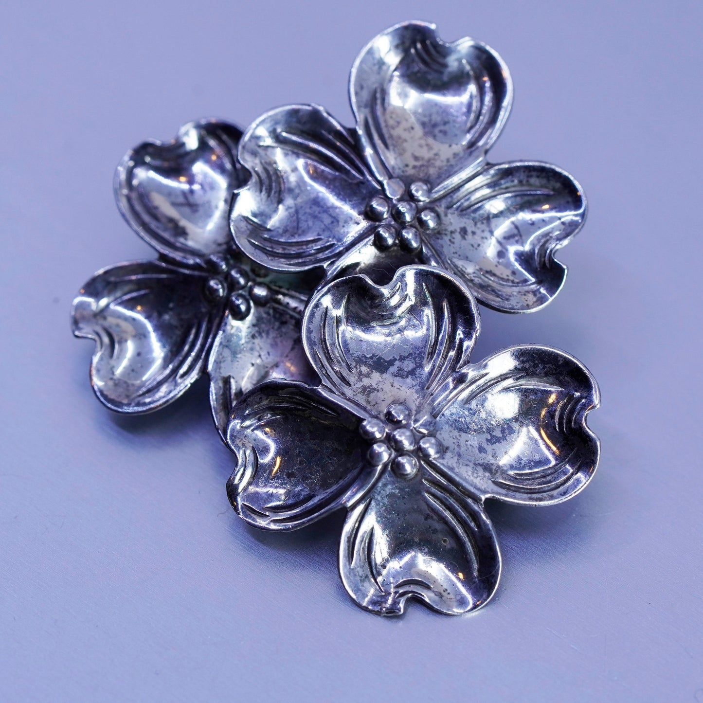 Vintage beau sterling silver handmade brooch, 925 dogwood flower pin