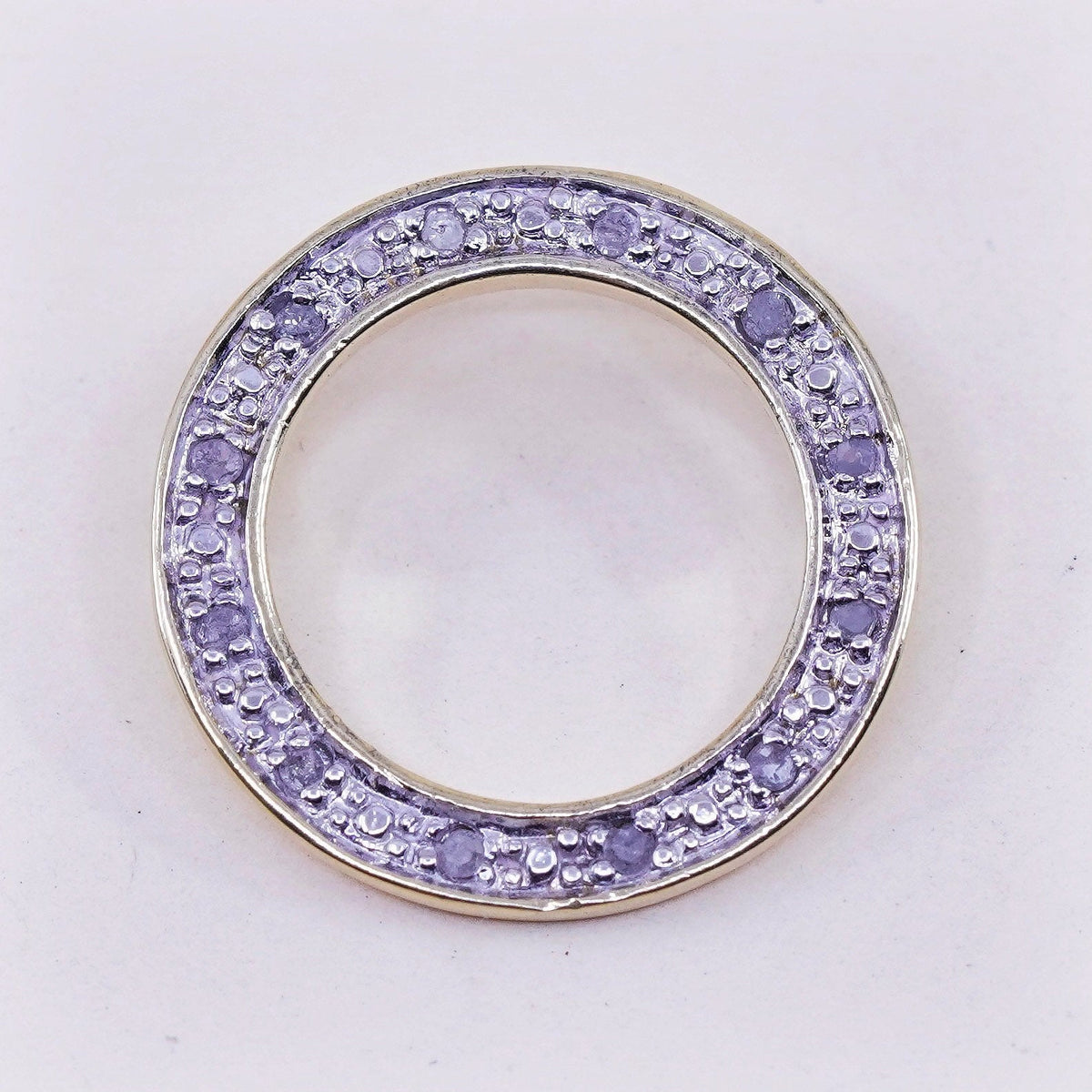 vermeil gold over Sterling silver handmade pendant, 925 circle w/ tiny diamond