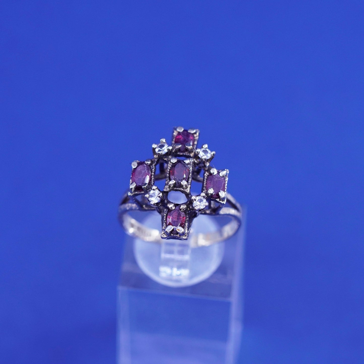 Size 9, vintage vermeil gold over sterling 925 silver ring with ruby and Cz