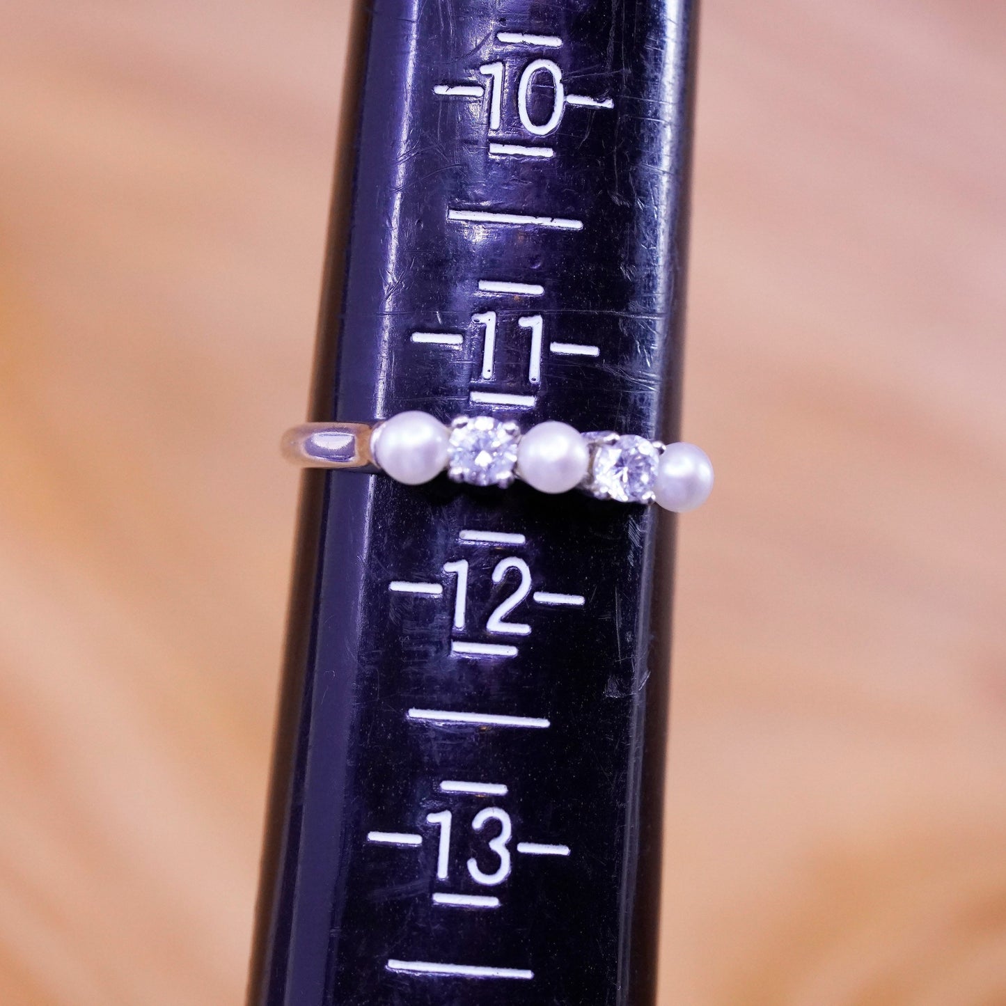 size 11.25, vintage Sterling 925 silver handmade ring, stackable band cz pearl