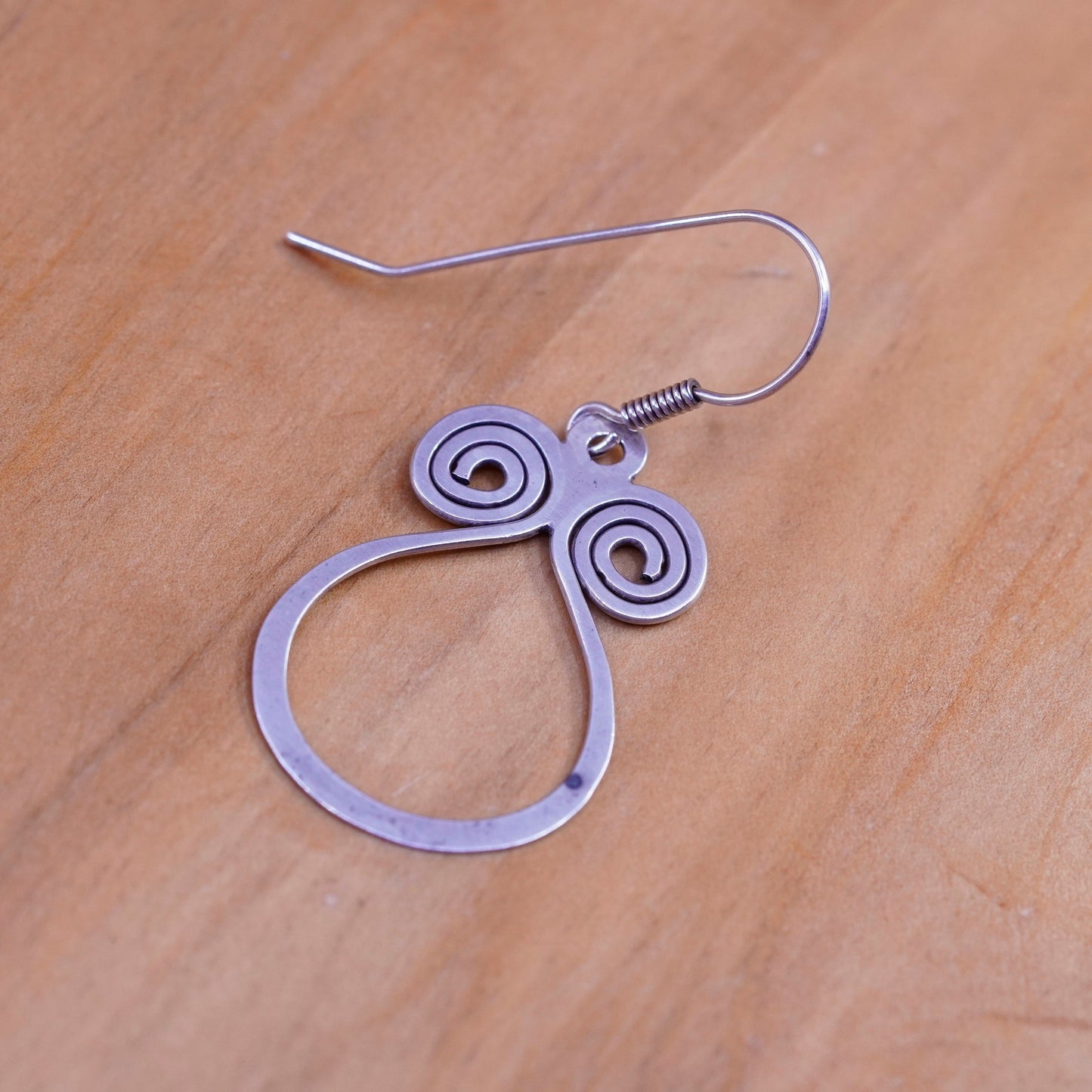 Vintage Sterling 925 silver handmade earrings with swirly dangle