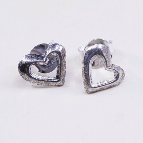 Vintage Sterling silver handmade earrings, 925 silver heart studs