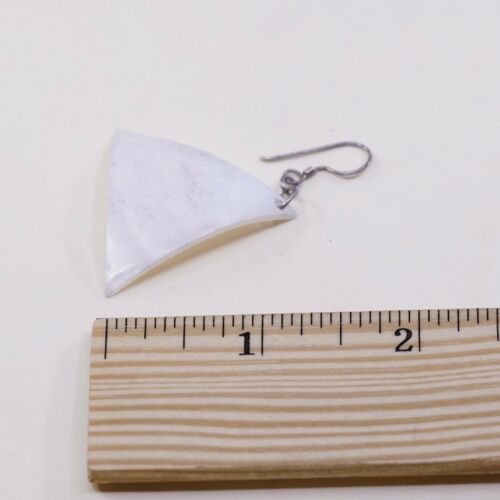 Vtg STERLING 925 SILVER Handmade Shell MOTHER OF PEARL EARRINGS Dangles