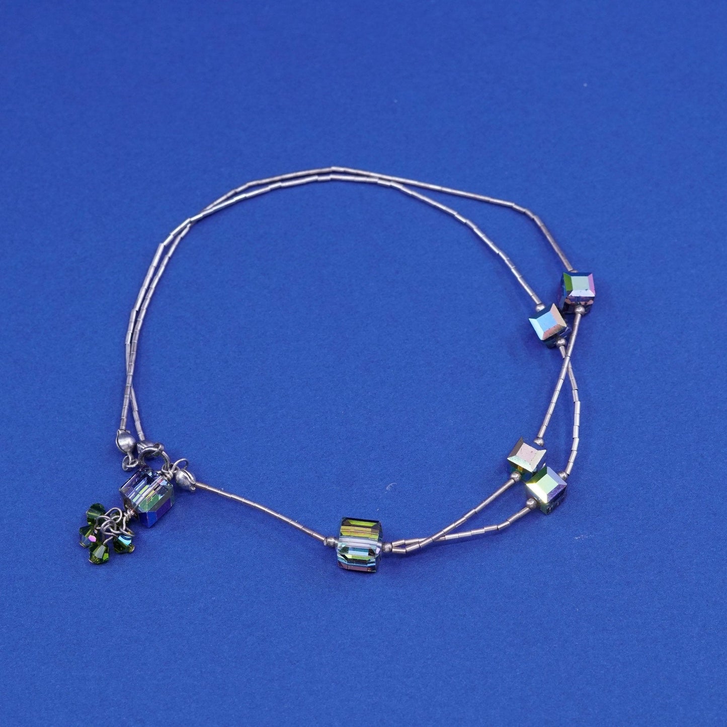 9.5”, sterling silver handmade bracelet, 925 liquid silver chain w/ crystal