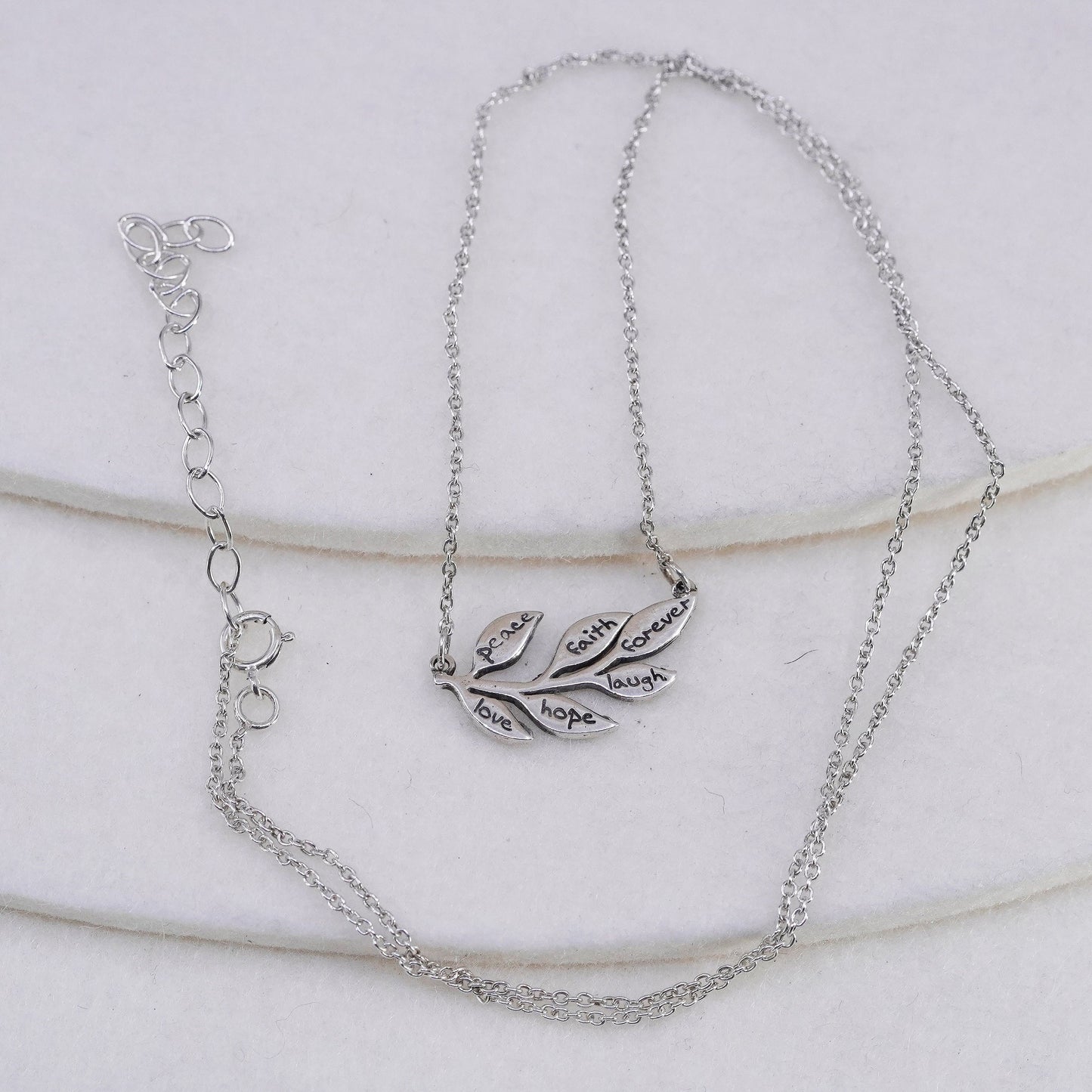 17+2”, Sterling 925 silver handmade circle chain necklace with leaf pendant