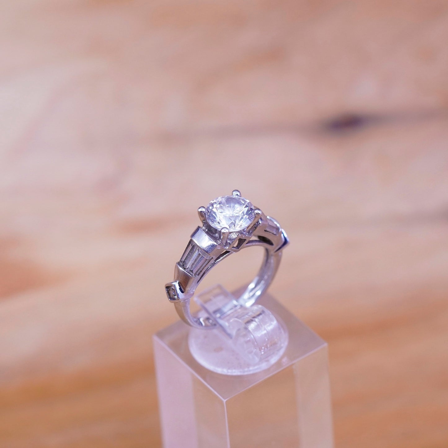 Size 5, vintage Sterling 925 silver anniversary ring with clear cz