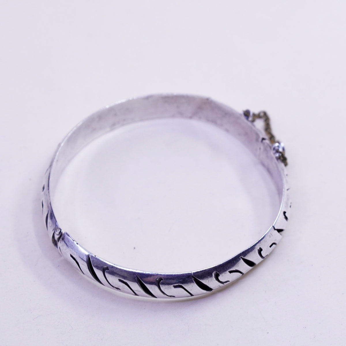 7”, Vintage Mexico sterling silver handmade bracelet, 925 hinged bangle