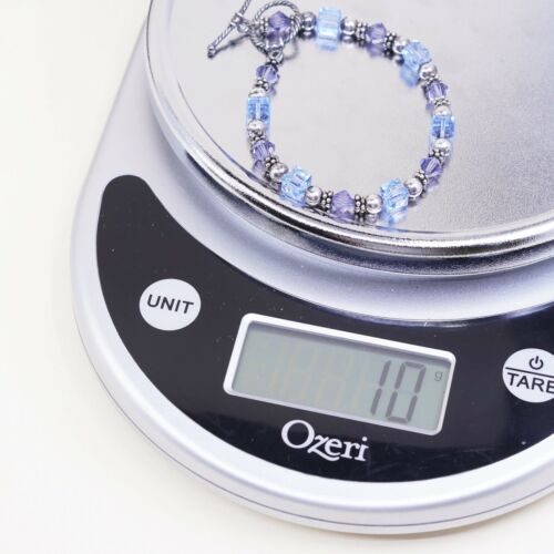 6.75”, Vtg Sterling Silver Handmade Bracelet, 925 Beads W/ Blue Glass Beads