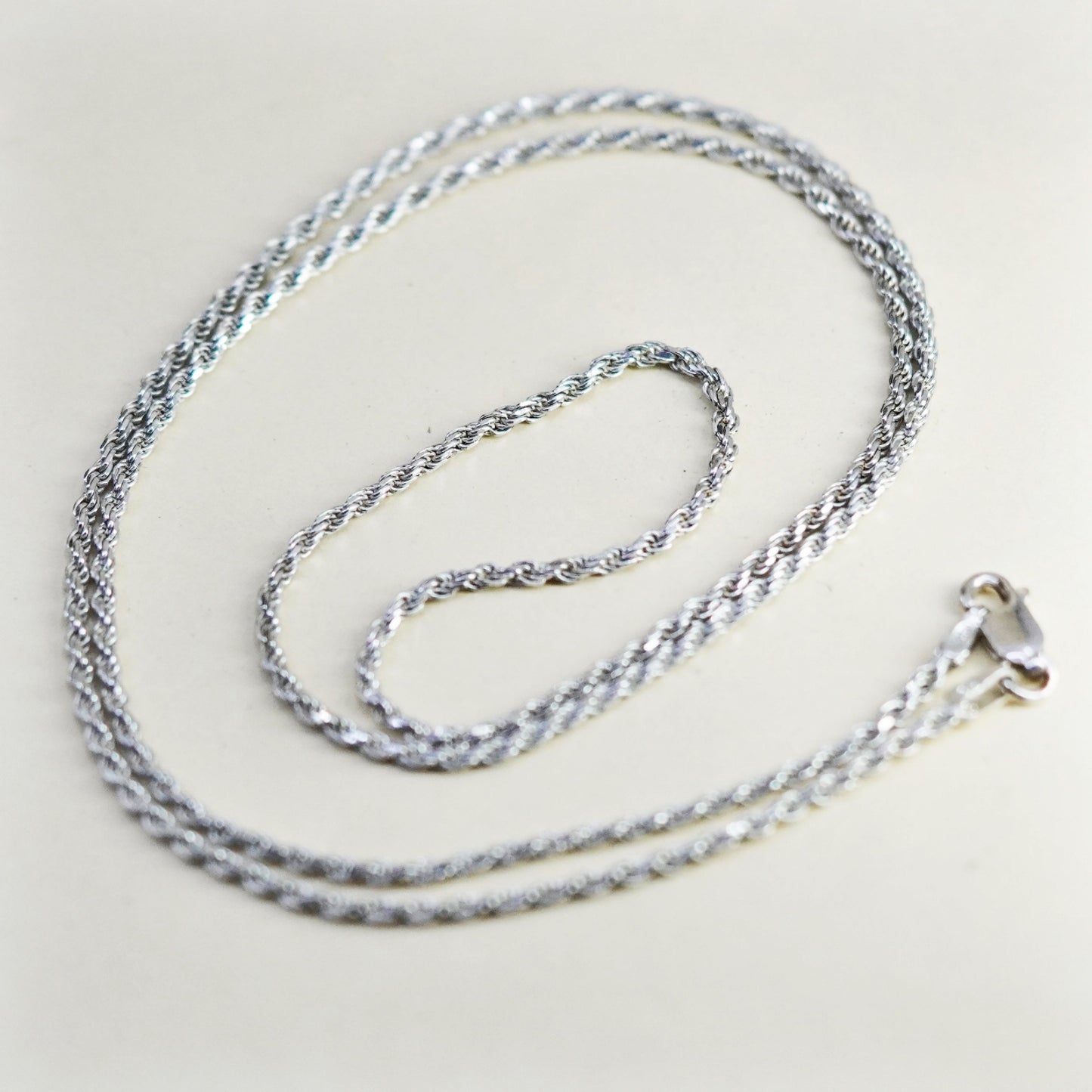24” 2mm, vintage Sterling silver necklace, 925 rope chain