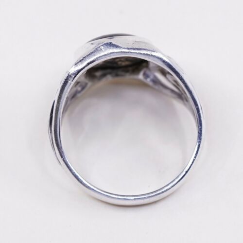 Sz 10, Vtg 925 sterling silver handmade ring W/ Dendritic agate, Silver Tested