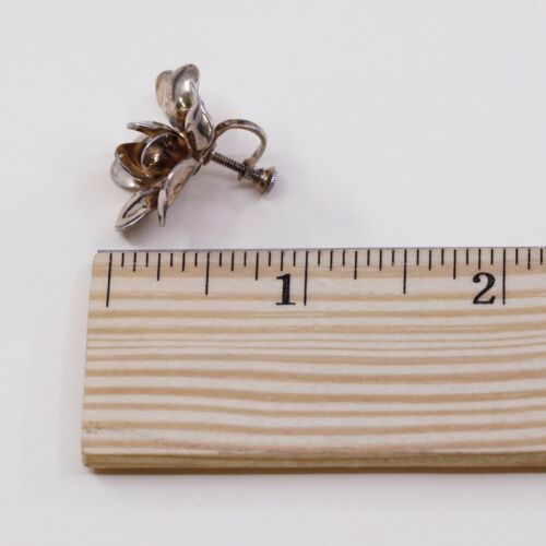 Vtg Gold Over Sterling 925 Silver Handmade Screw Back Earrings Rose Flower