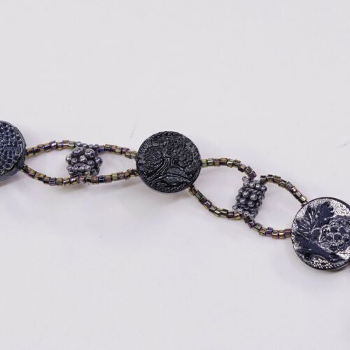 7.25”, Vtg Sterling Silver Handmade Bracelet, 925 Silver Toggle W/ Beads