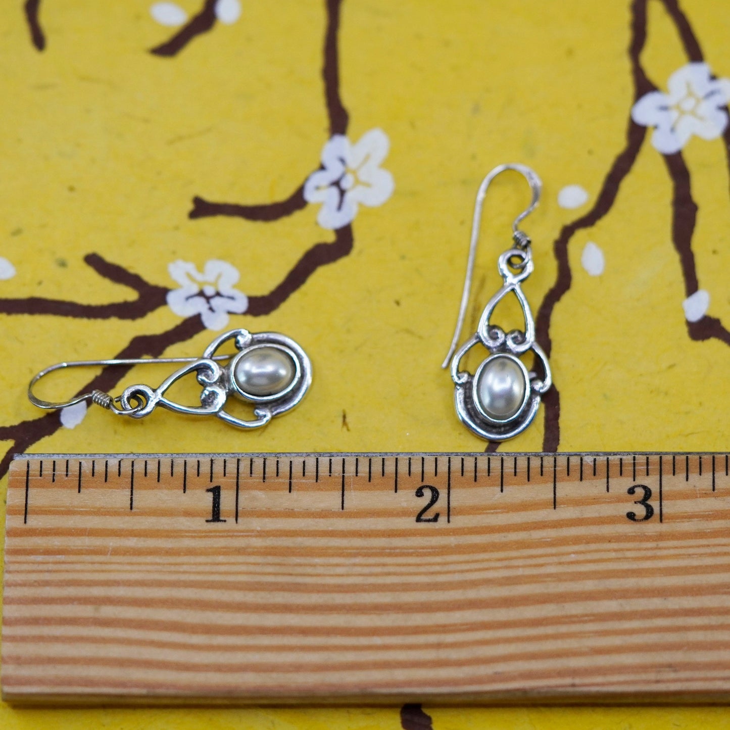 Vintage Sterling silver 925 handmade earrings with pearl drops