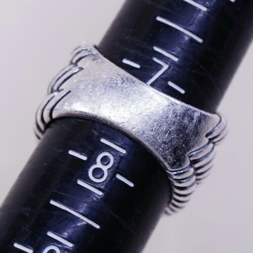 Sz 7.25, Vtg Sterling Silver Handmade Ring 925 Silver Cable Band N Beads Details