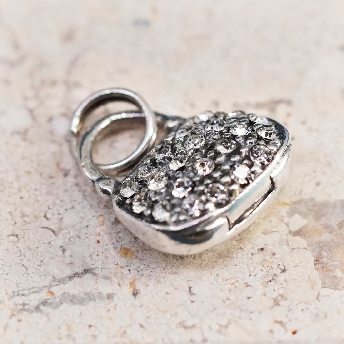Vintage Sterling silver handmade pendant, 925 handbag charm with cluster Cz
