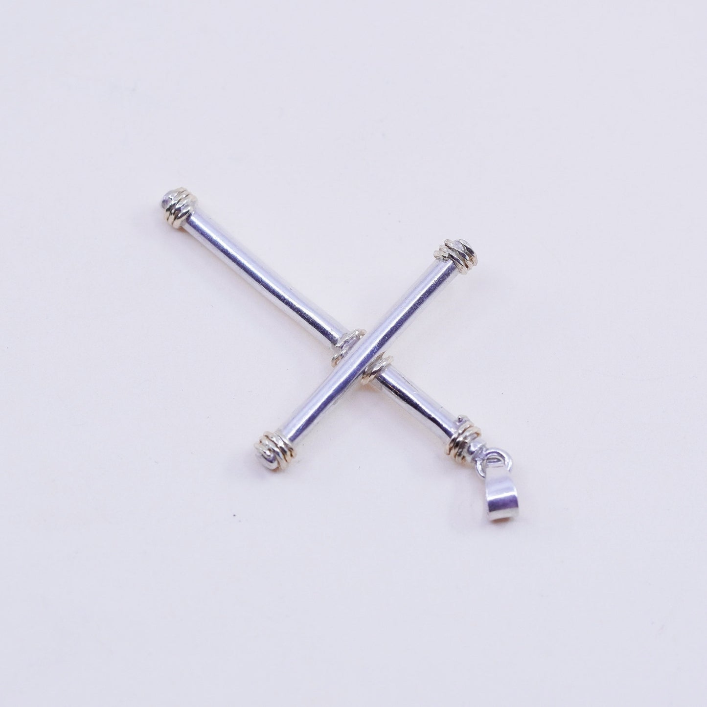 Vintage handmade Sterling silver pendant, 925 cross with 14K gold wired