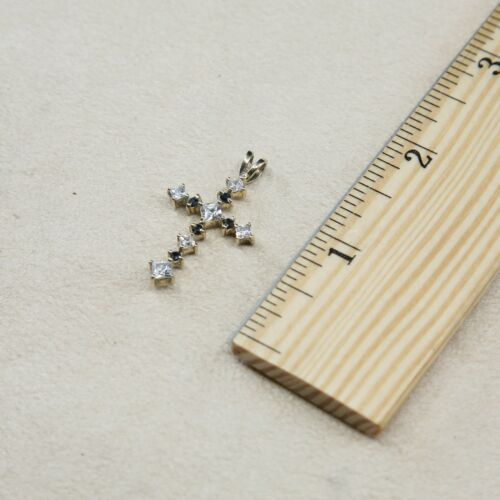 Vintage Sterling Silver Handmade Pendant, 925 silver cross w/ Cz