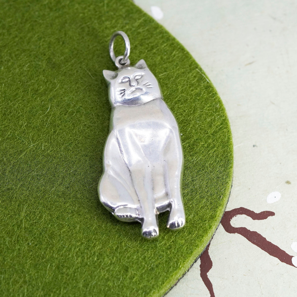 Vintage Sterling silver handmade pendant, 925 kitty cat