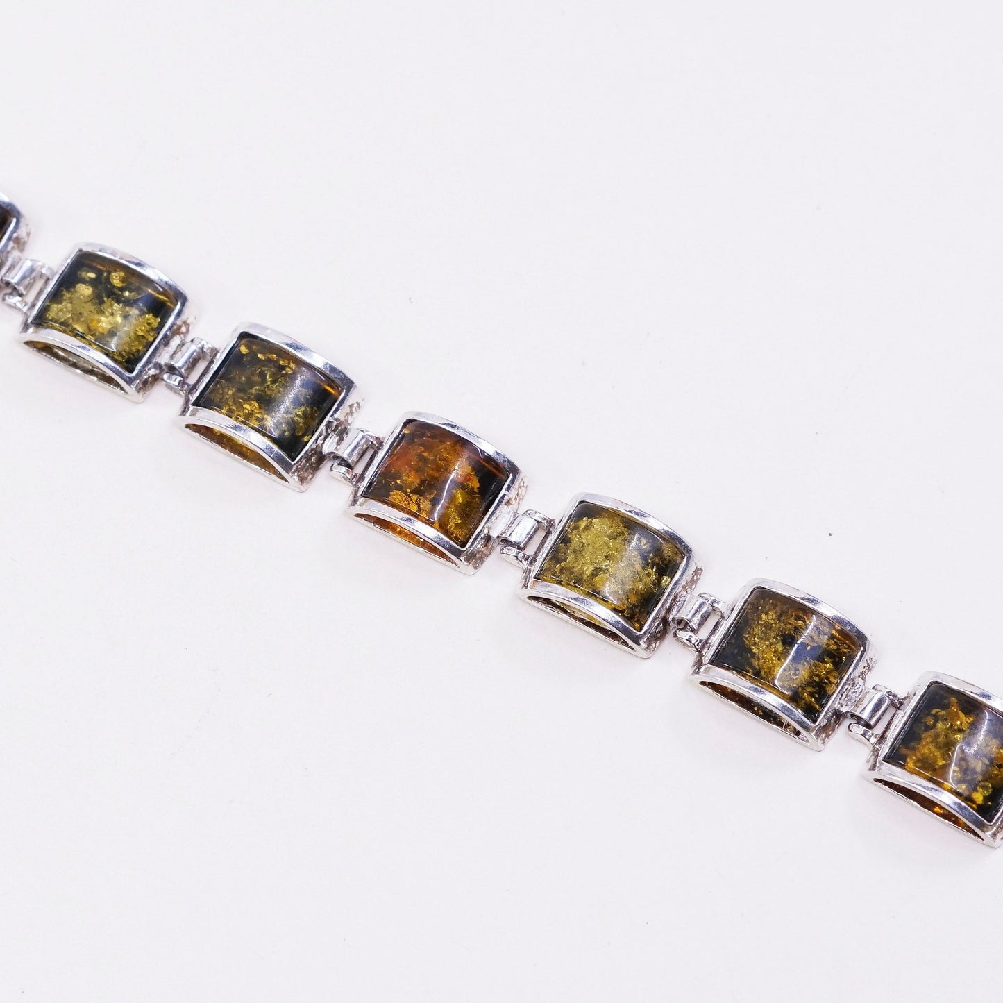 5.75”, Vintage sterling 925 silver handmade tennis bracelet with amber