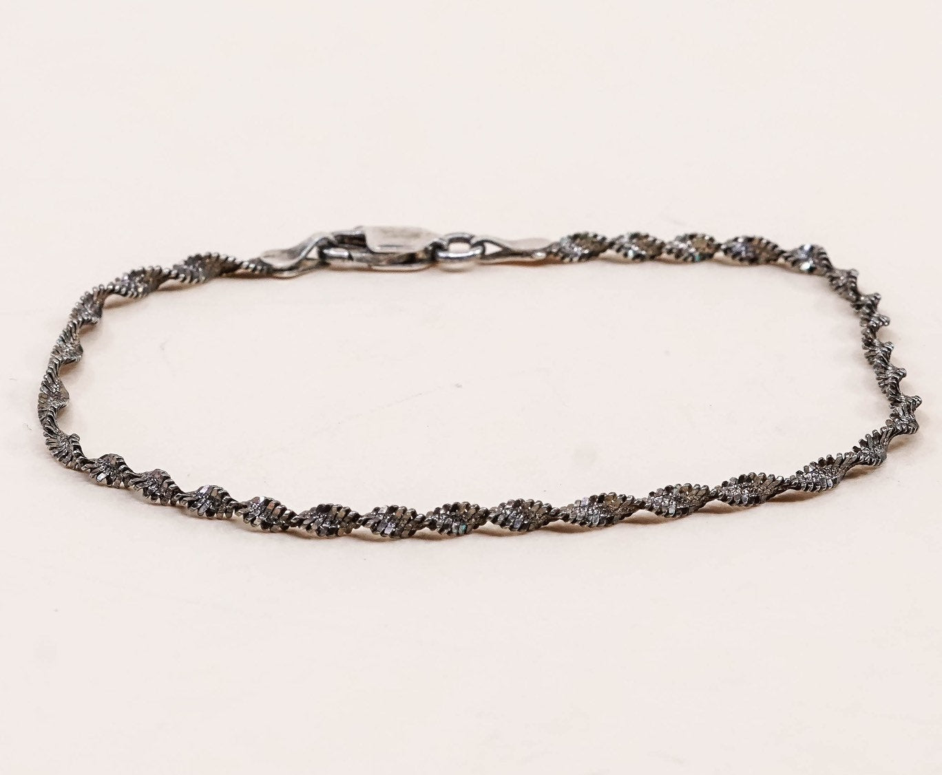 6.75", 3mm, VTG gold over sterling silver bracelet, 925 twisted herringbone