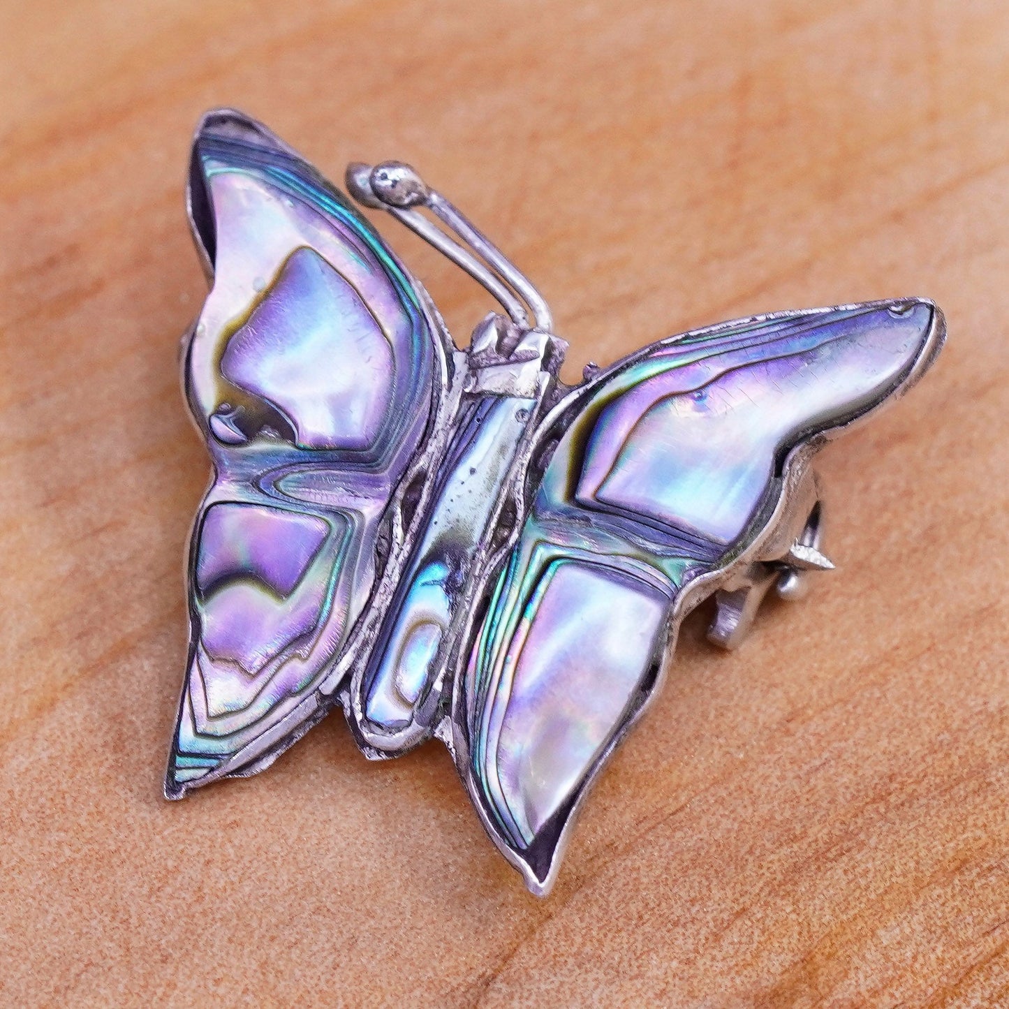 vtg antique southwestern handmade sterling silver butterfly brooch w/ abalone