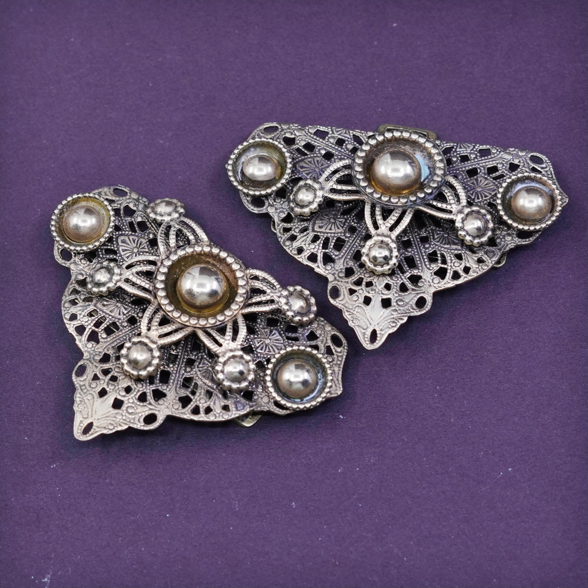 Vintage gold tone filigree belt buckle with beads