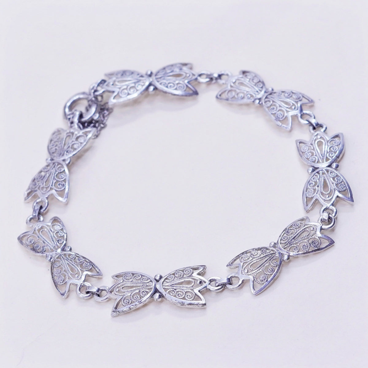 6”, vintage Germany sterling 800 silver handmade bracelet, filigree chain