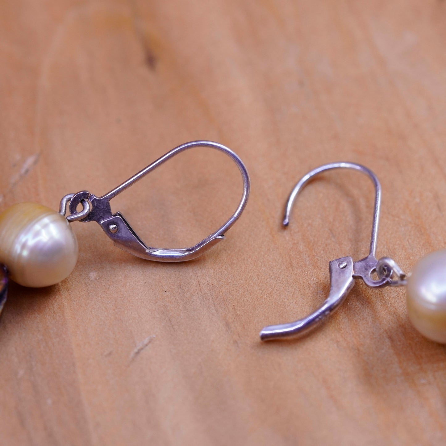 Vintage Sterling 925 silver handmade earrings with pearl abalone