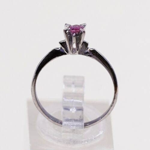 Sz 6.5, Sterling Silver Ring, 925 Silver Engagement Ring W/ pink Crystal