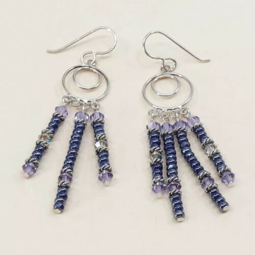 Vtg 925 Sterling Silver Handmade Hoop Earrings w/ beads Dangles, One Missing