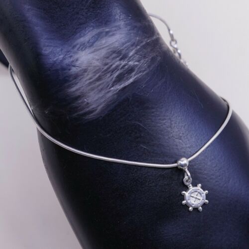 9.5”, Sterling Silver Handmade Bracelet, 925 Snake Chain Anklet W/ Anchor Charm