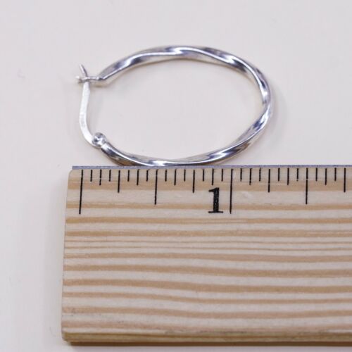 1.25”, Vtg Sterling Silver Hoops, Puffy 925 Twisted elegant earrings, Huggie