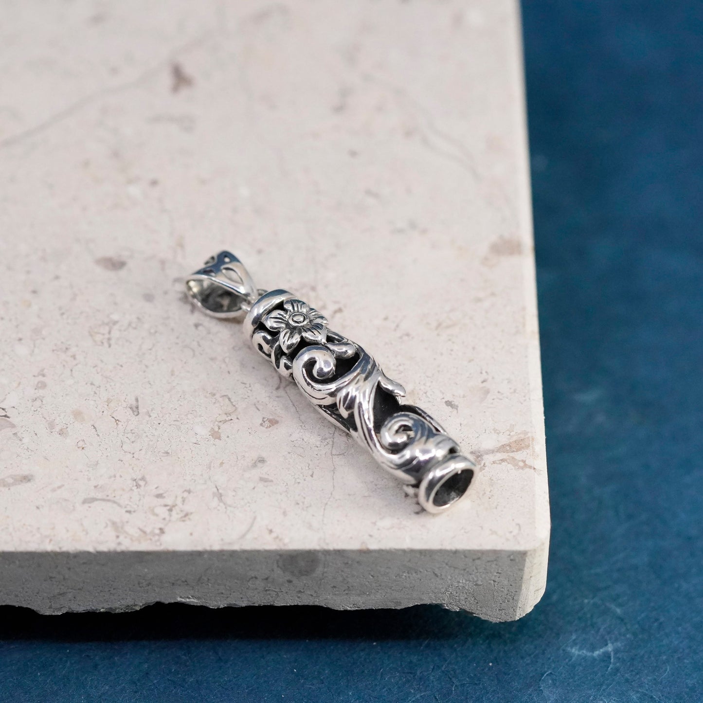 Vintage Sterling silver handmade pendant, 925 bali tube pendant