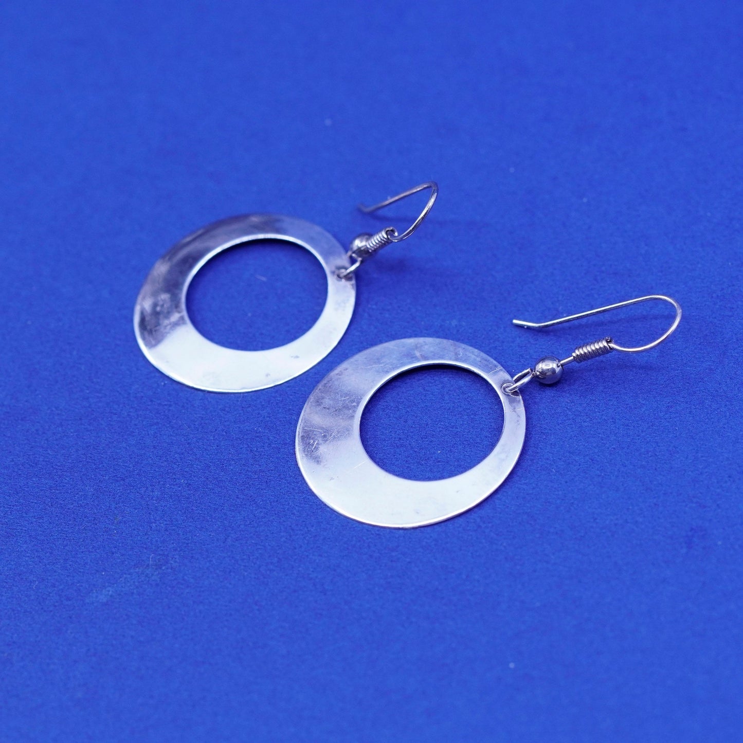 Vintage Sterling Silver handmade Earrings. 925 circle loop dangles