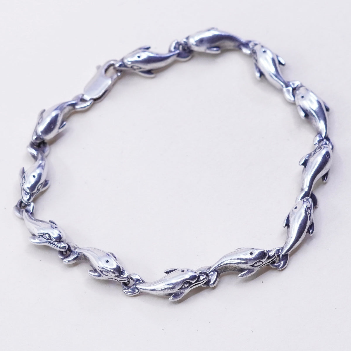 7”, vintage K&N Sterling silver handmade bracelet, 925 dolphin links chain