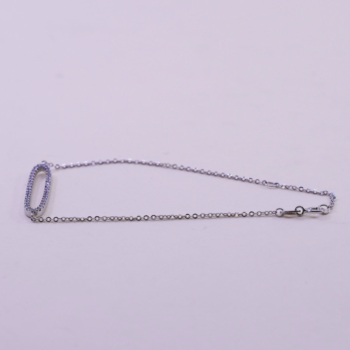 6.75+1”, sterling silver handmade bracelet, Italy 925 circle chain with oval Cz