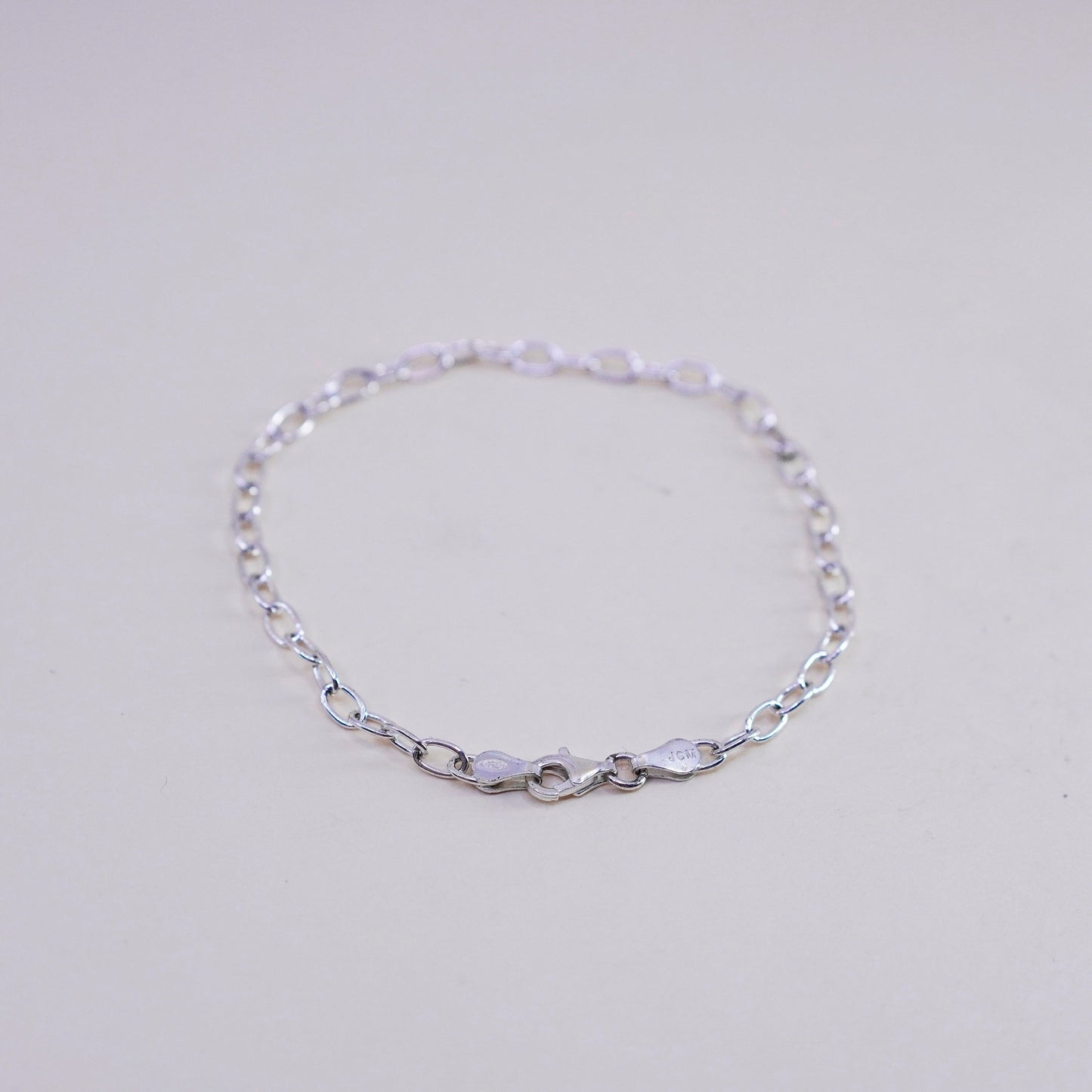 7.5”, 4mm, Vintage sterling silver handmade bracelet, 925 oval chain