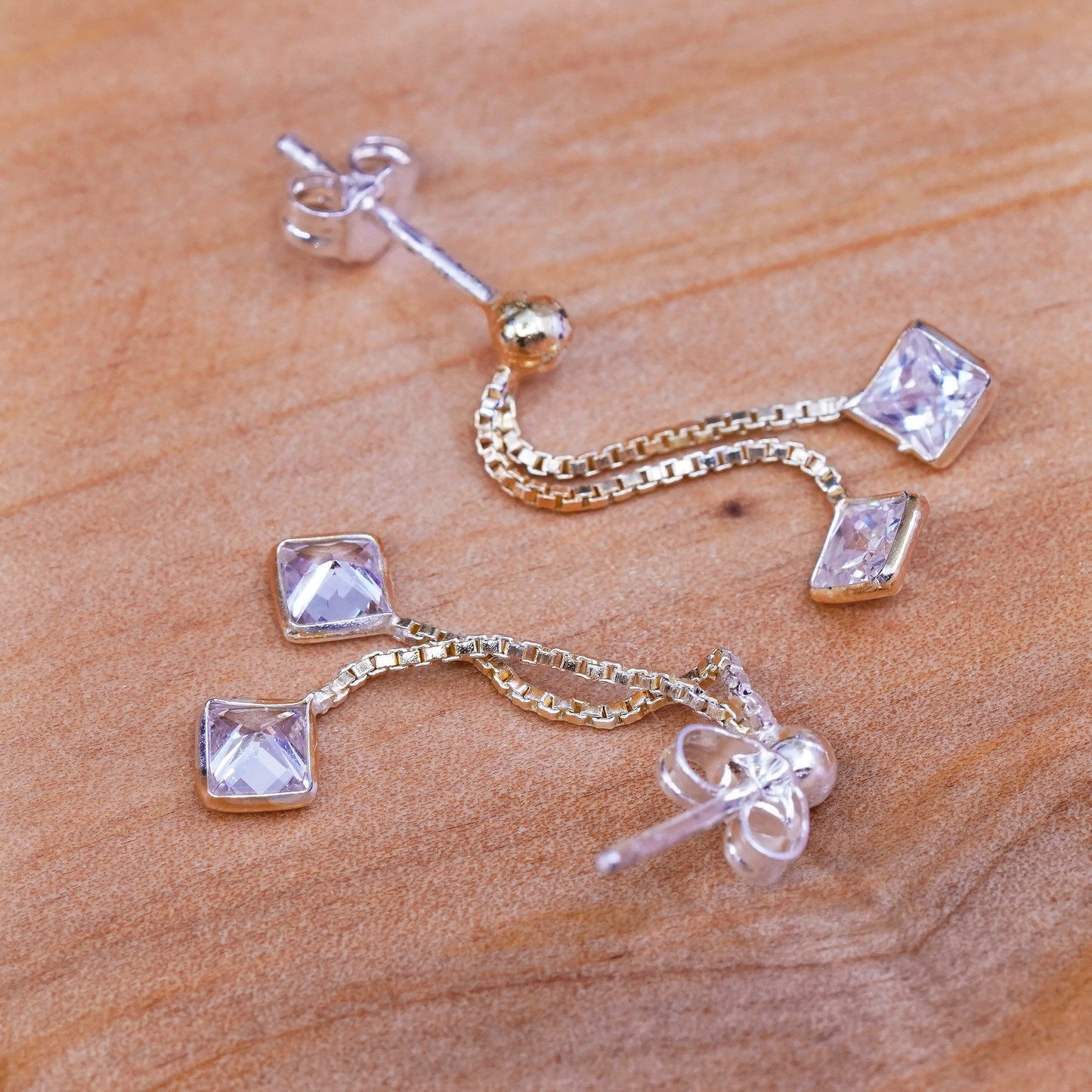Vintage gold over Sterling 925 silver handmade earrings with CZ dangles