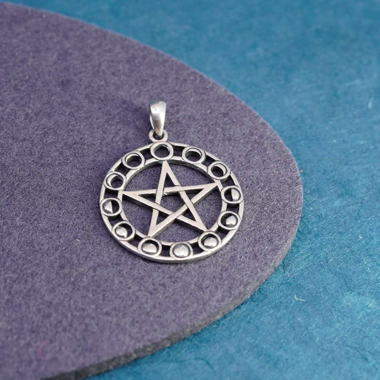 Vintage Sterling silver handmade pendant 925 tag charm with star