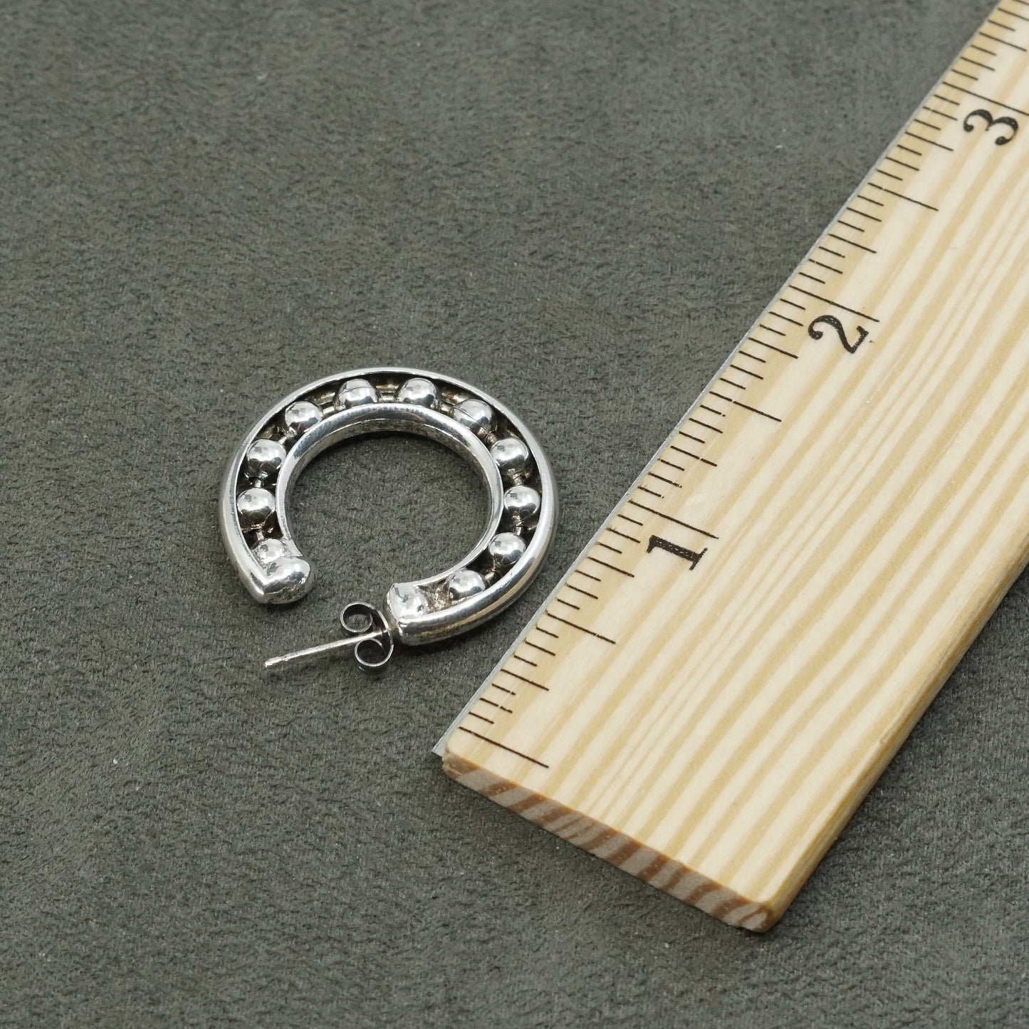 1", vtg Sterling silver handmade earrings, 925 beads hoops huggie