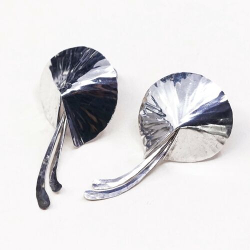 Vtg Modern Sterling 925 Silver Handmade Screw Back Earrings, Stamped Sterling