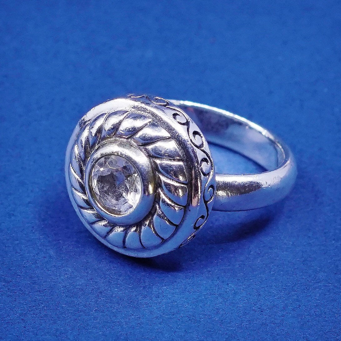Size 7.25, vtg Brighton sayan Sterling silver handmade ring, 925 ring w/ cz