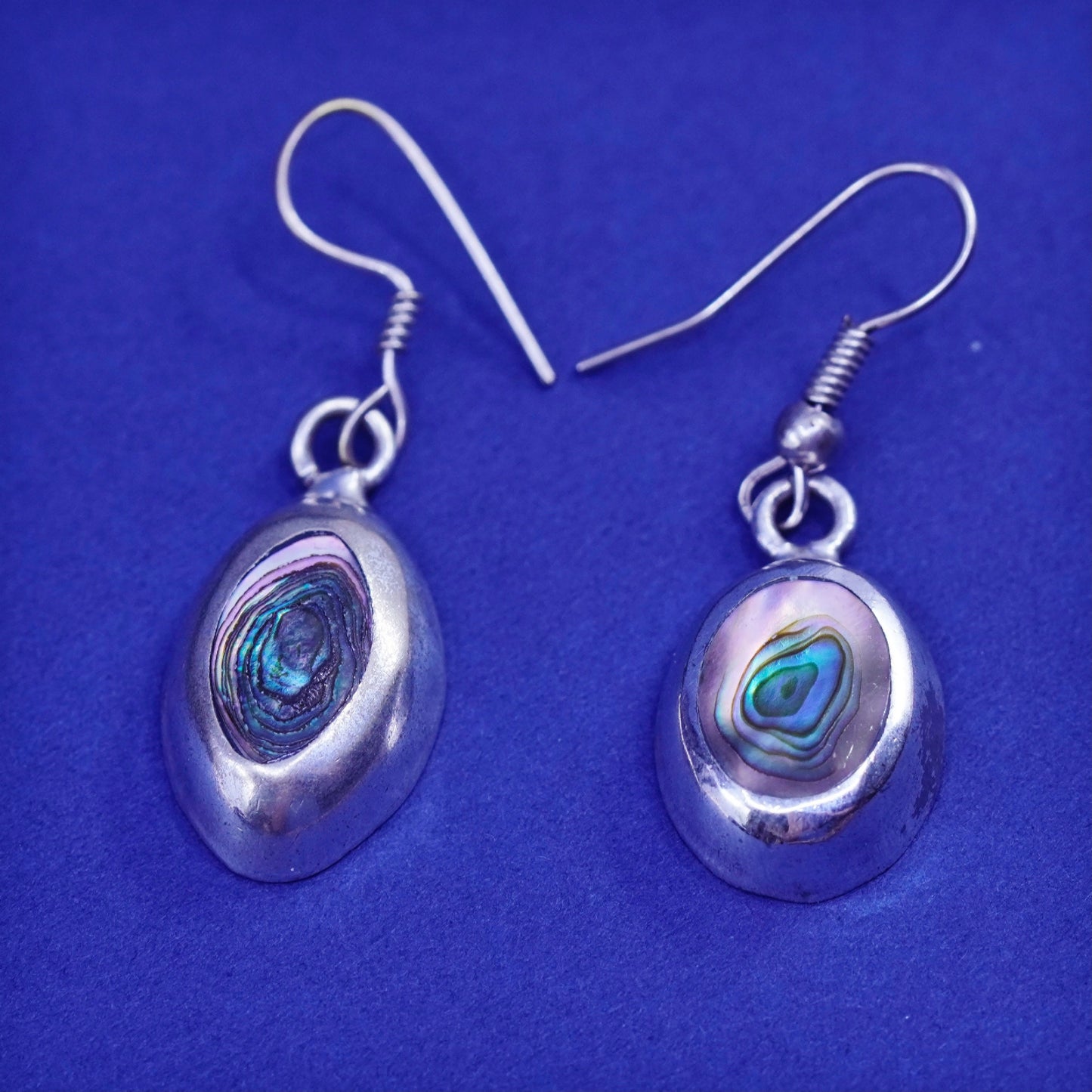 Vintage Sterling 925 silver handmade earrings with oval abalone