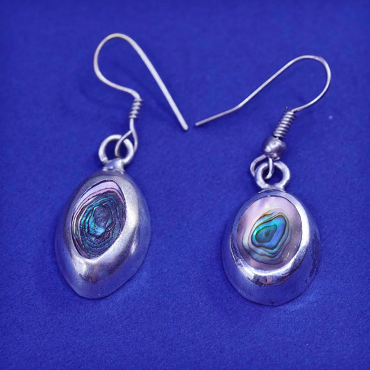 Vintage Sterling 925 silver handmade earrings with oval abalone