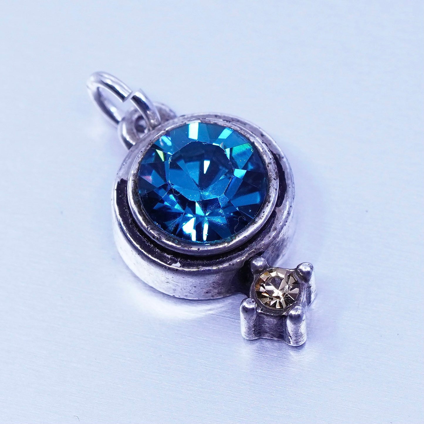 antique sterling 925 silver handmade charm pendant with blue Crystal