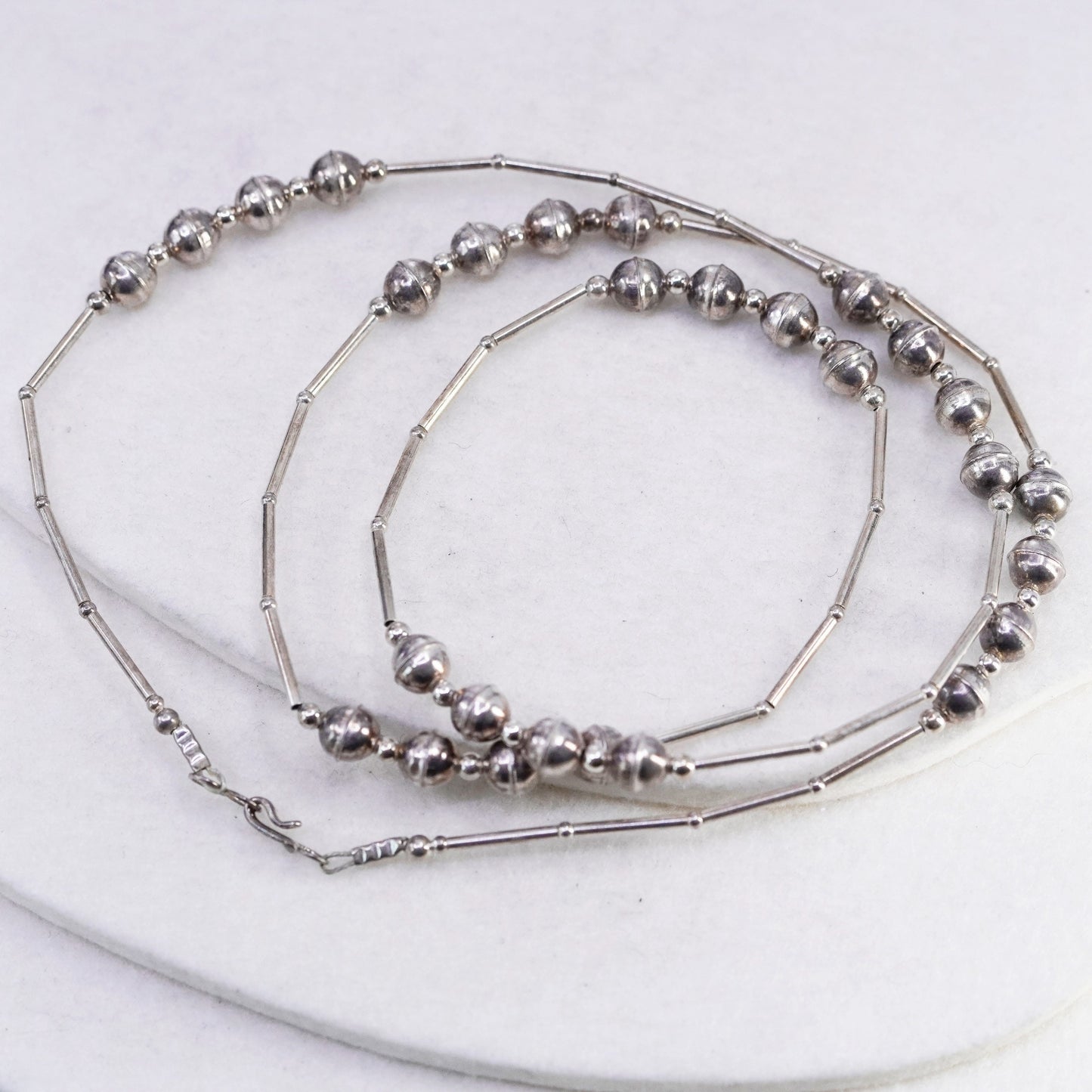 30”, liquid Sterling silver necklace, Native American handmade chain with beads